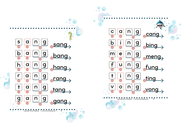 Sample pages from Level 6 of the Bravo! Reading Program where kids with dyslexia learn to read word endings.