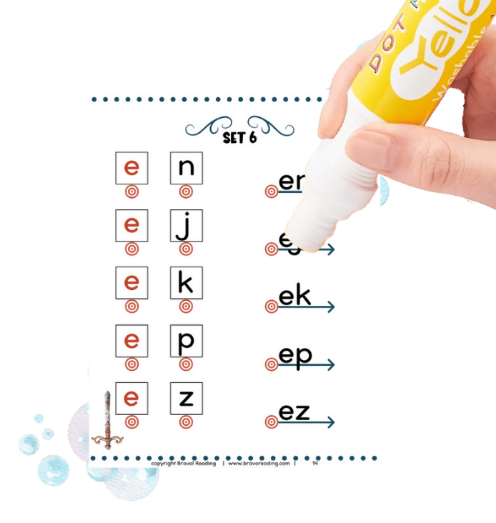 Most of Bravo! Reading's materials involve using a dot dabber or bingo marker to make sure large motor movements are used.