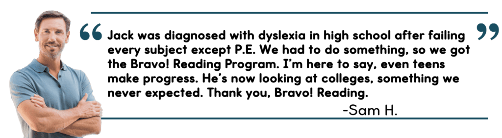 A testimonial from someone who used the Bravo! Bundle for dyslexia reading help.