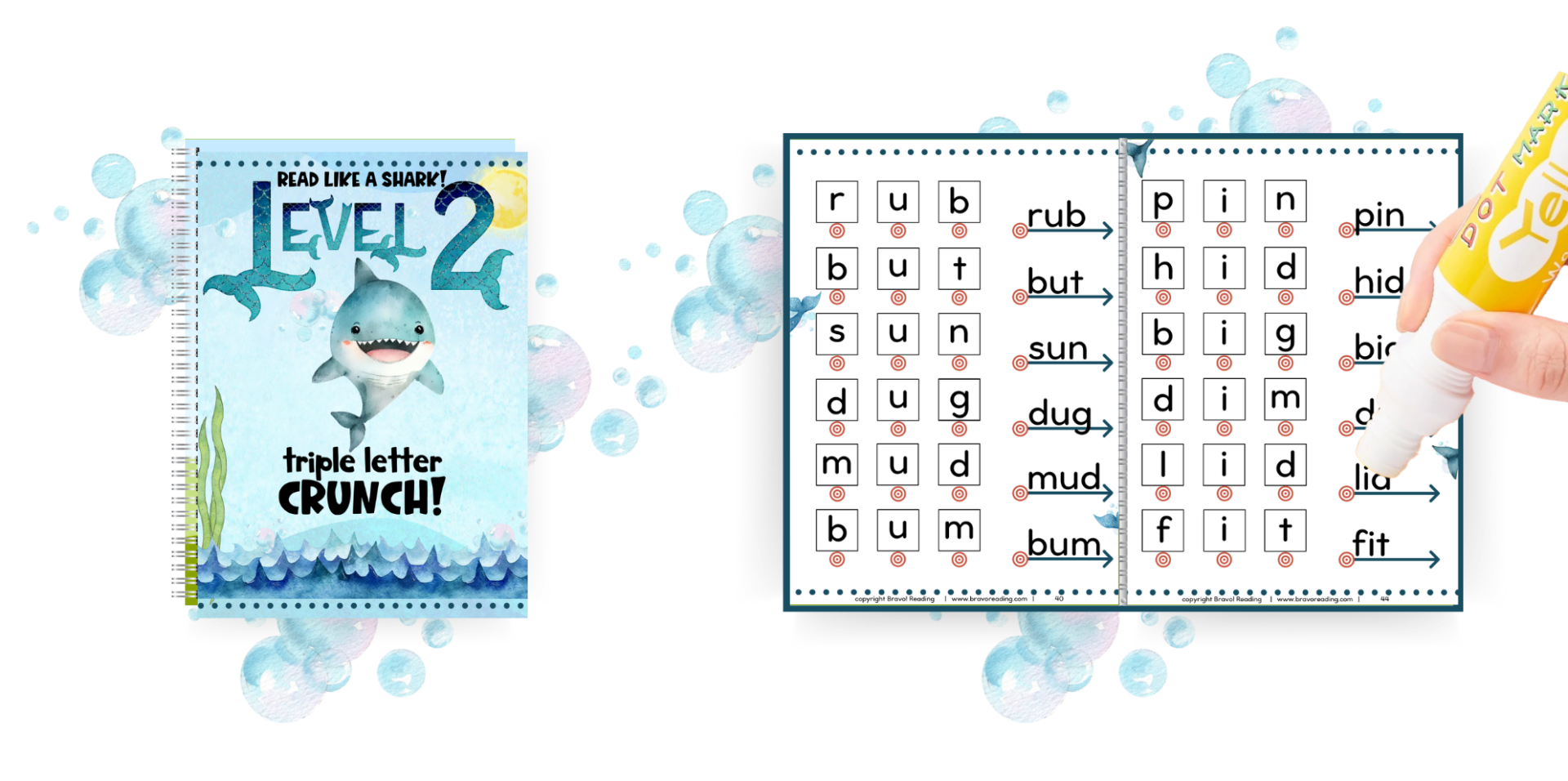 The second level of the Bravo! Bundle gives dyslexia reading help through movement using three-letter words.