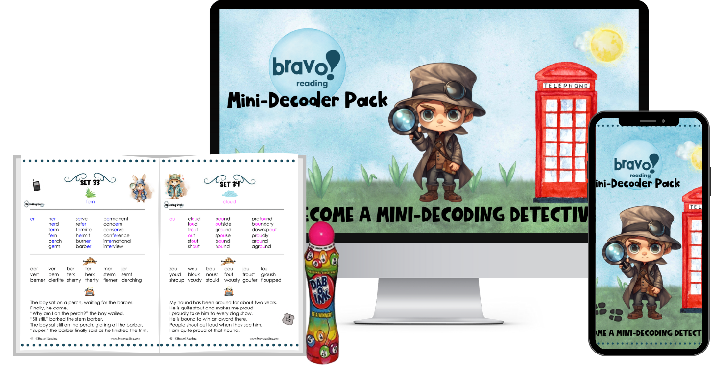 The Bravo! Mini-Decoder Pack helps kids with dyslexia decode words. It is one of Bravo! Reading's numerous free dyslexia resources.