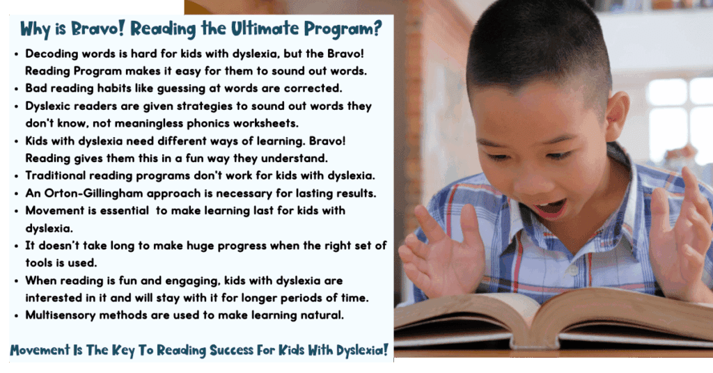 A chart showing how Bravo! Reading helps kids with dyslexia overcome reading challenges.